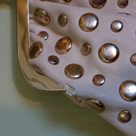 Women's VEGAN certified cream gold studded leather handheld 8×4½" clutch - Picture 12 of 12